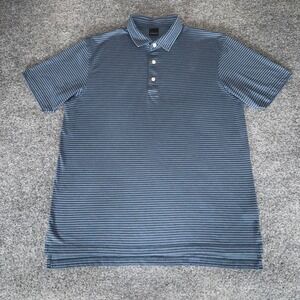 Dunning Golf Polo Shirt Mens Large Blue Striped Performance Short Sleeve Casual‎